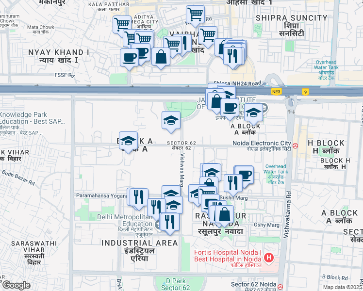 map of restaurants, bars, coffee shops, grocery stores, and more near in Noida