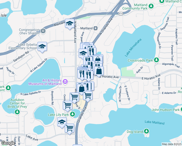 map of restaurants, bars, coffee shops, grocery stores, and more near in Maitland