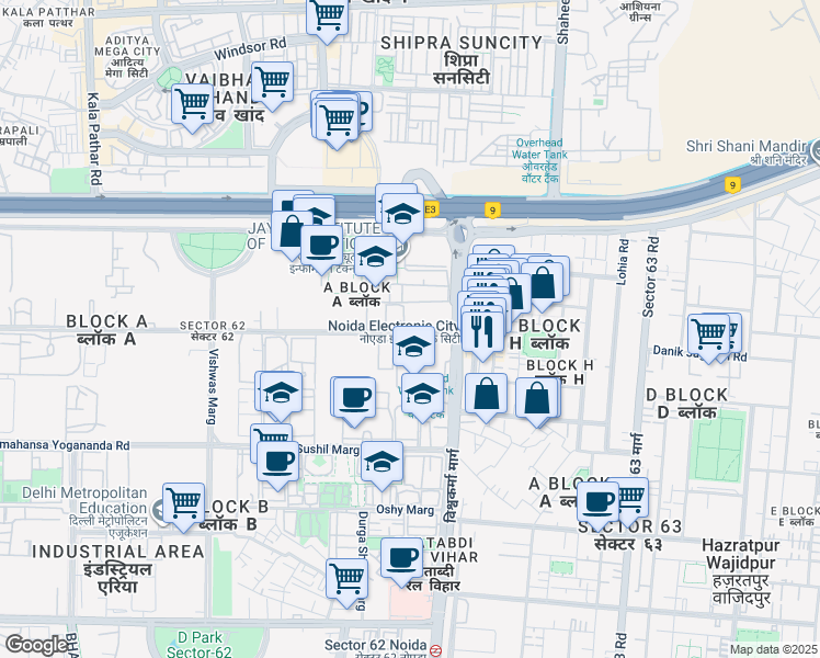map of restaurants, bars, coffee shops, grocery stores, and more near in Noida