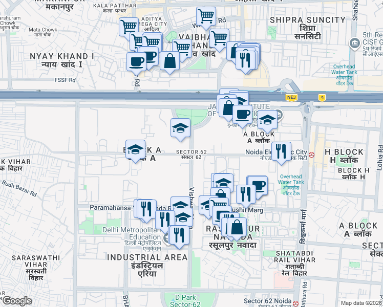 map of restaurants, bars, coffee shops, grocery stores, and more near in Noida