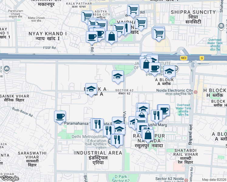 map of restaurants, bars, coffee shops, grocery stores, and more near in Noida
