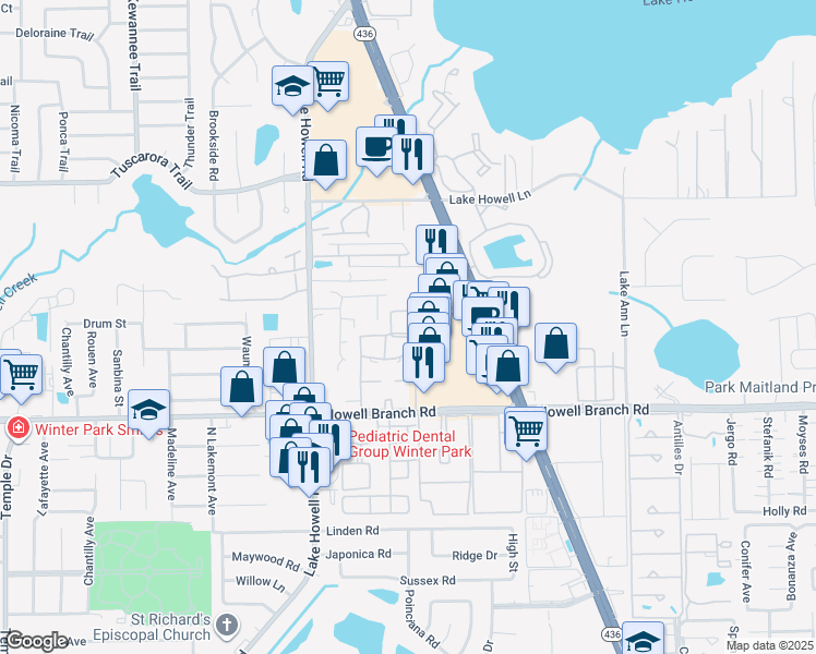 map of restaurants, bars, coffee shops, grocery stores, and more near 559 Flemming Way in Maitland