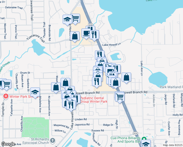 map of restaurants, bars, coffee shops, grocery stores, and more near 559 Flemming Way in Maitland
