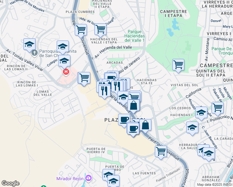 map of restaurants, bars, coffee shops, grocery stores, and more near 3106 Periférico de la Juventud in Chihuahua