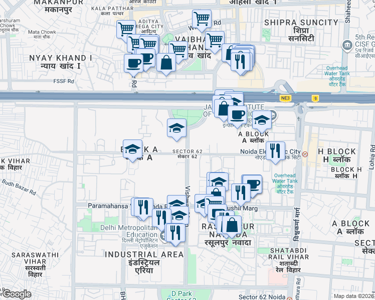 map of restaurants, bars, coffee shops, grocery stores, and more near in Noida