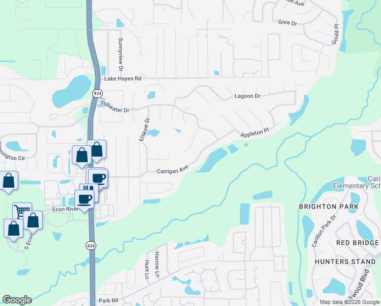 map of restaurants, bars, coffee shops, grocery stores, and more near 3052 Riviera Bay Court in Oviedo