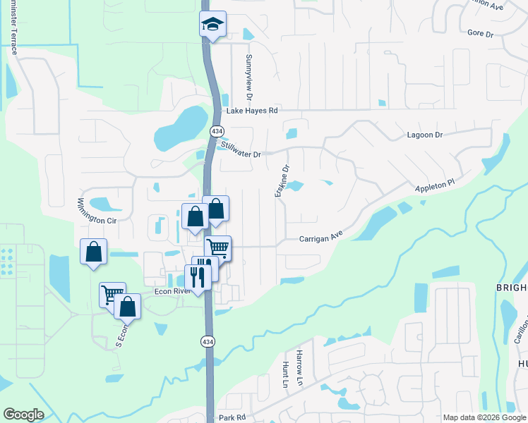 map of restaurants, bars, coffee shops, grocery stores, and more near 2920 Division Street in Oviedo