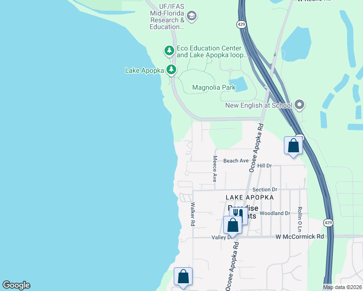 map of restaurants, bars, coffee shops, grocery stores, and more near 3304 Sheaf Road in Apopka