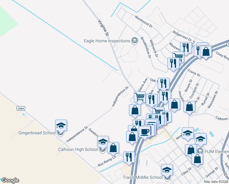 map of restaurants, bars, coffee shops, grocery stores, and more near 332 Independence Drive in Port Lavaca