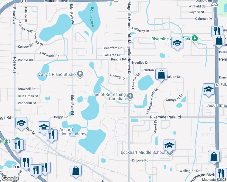 map of restaurants, bars, coffee shops, grocery stores, and more near 4033 Lakeside Reserve Lane in Lockhart