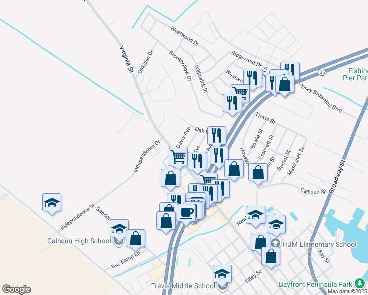 map of restaurants, bars, coffee shops, grocery stores, and more near 203 Cheeves Avenue in Port Lavaca