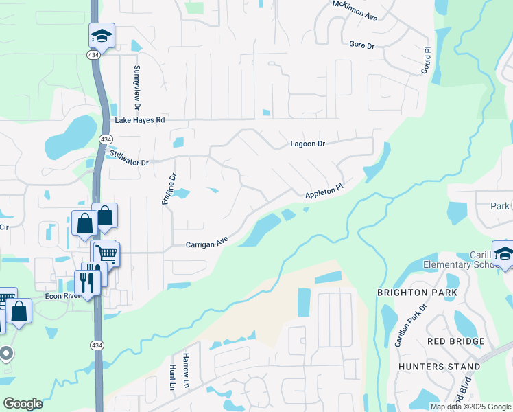 map of restaurants, bars, coffee shops, grocery stores, and more near 3065 Channel Side Court in Oviedo