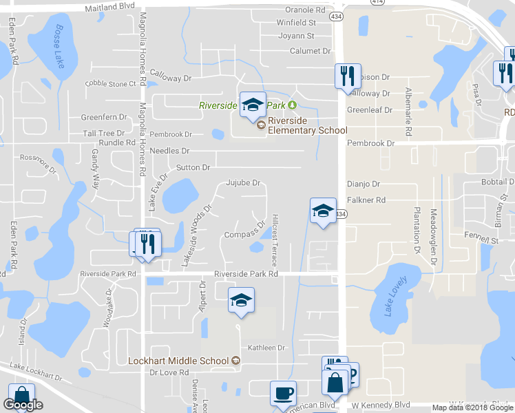 map of restaurants, bars, coffee shops, grocery stores, and more near 7823 Bitternut Court in Orlando
