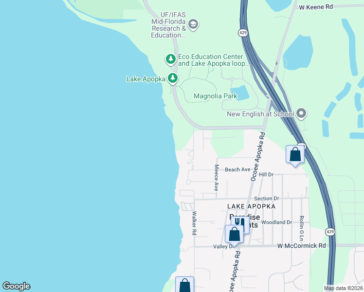 map of restaurants, bars, coffee shops, grocery stores, and more near 3304 Sheaf Road in Apopka