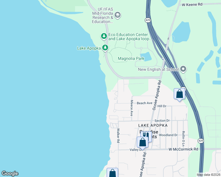 map of restaurants, bars, coffee shops, grocery stores, and more near 3304 Sheaf Road in Apopka