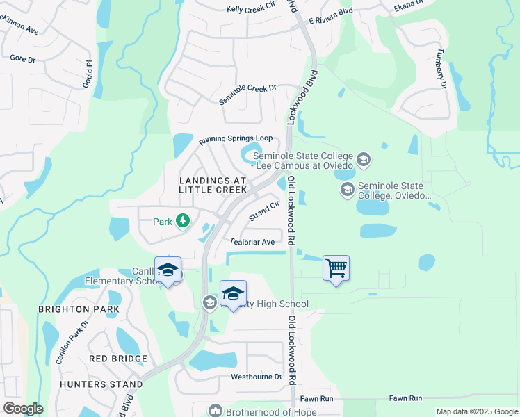 map of restaurants, bars, coffee shops, grocery stores, and more near 2883 Strand Circle in Oviedo