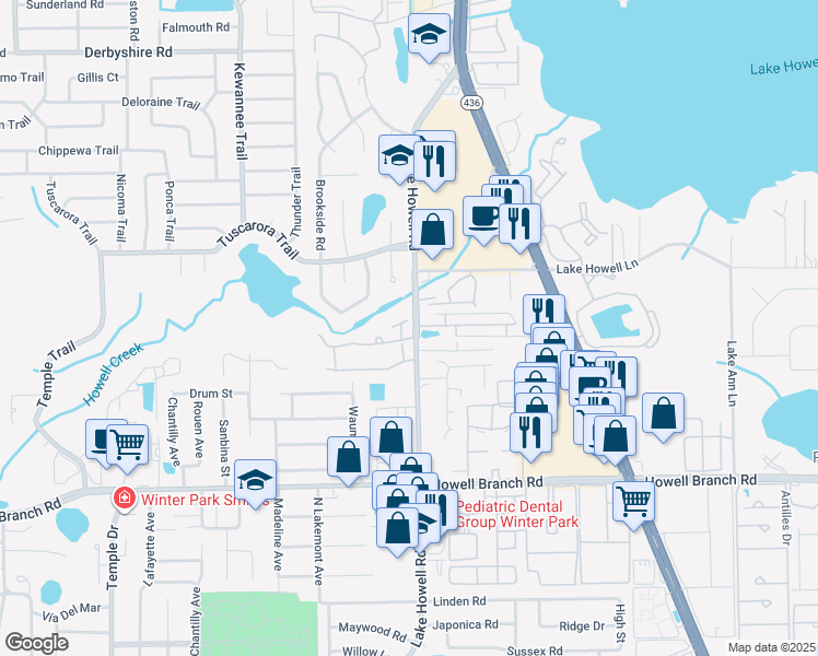 map of restaurants, bars, coffee shops, grocery stores, and more near 545 Finchley Road in Maitland