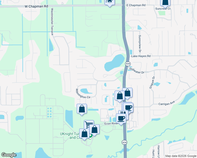 map of restaurants, bars, coffee shops, grocery stores, and more near 300 Remington Drive in Oviedo