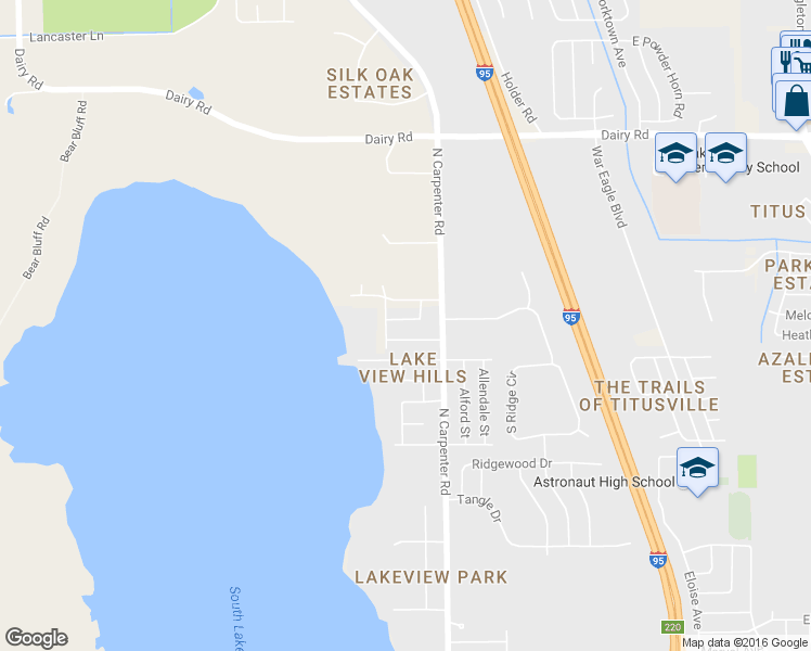 map of restaurants, bars, coffee shops, grocery stores, and more near 4085 Dianthus Lane in Titusville