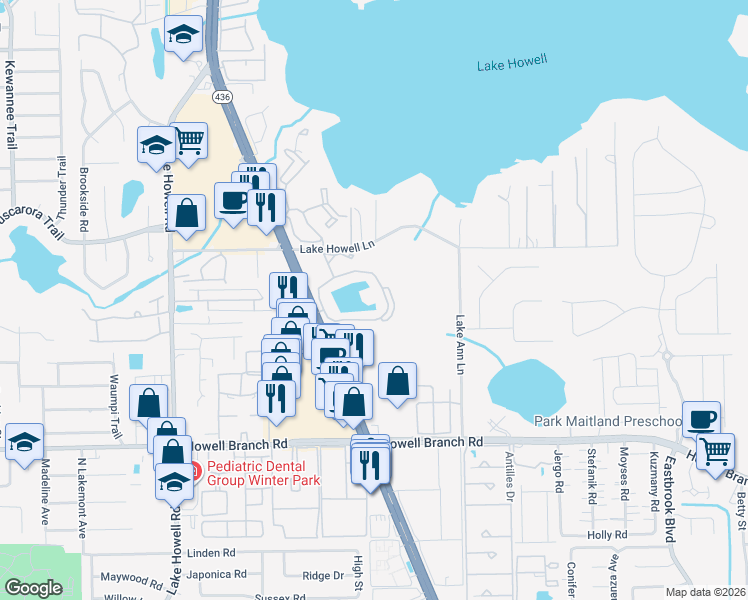 map of restaurants, bars, coffee shops, grocery stores, and more near 610 Reflections Circle in Casselberry