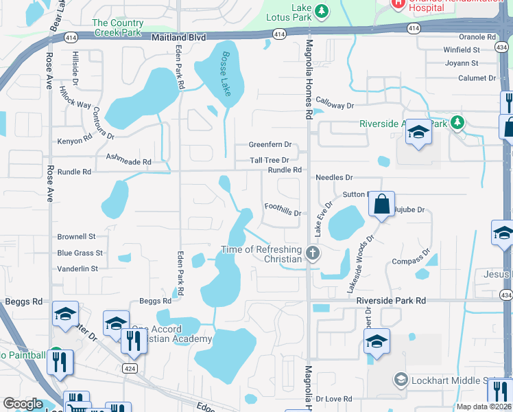 map of restaurants, bars, coffee shops, grocery stores, and more near 8142 Gandy Way in Orlando
