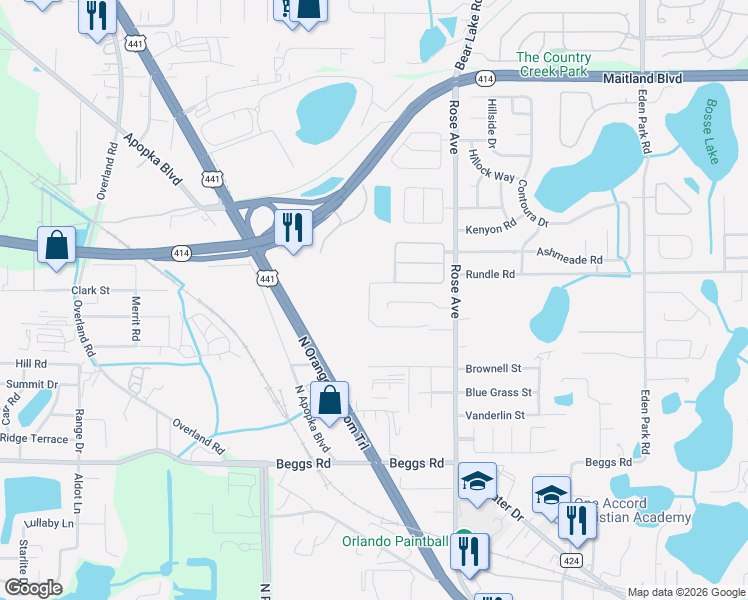 map of restaurants, bars, coffee shops, grocery stores, and more near 8357 Baywood Vista Drive in Orlando