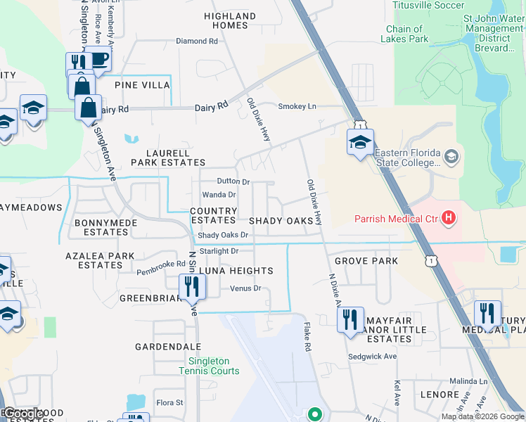 map of restaurants, bars, coffee shops, grocery stores, and more near 1165 Morse Avenue in Titusville