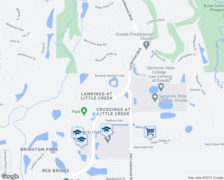 map of restaurants, bars, coffee shops, grocery stores, and more near 2648 Fallbrook Drive in Oviedo