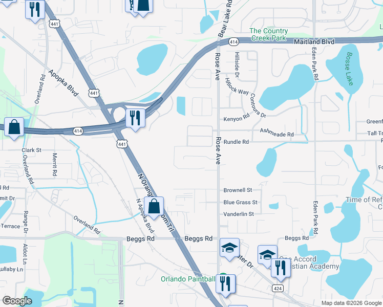 map of restaurants, bars, coffee shops, grocery stores, and more near 8459 Baywood Vista Drive in Orlando