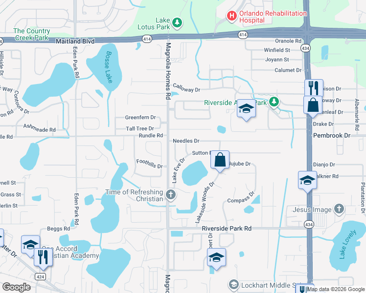 map of restaurants, bars, coffee shops, grocery stores, and more near 8302 Hilton Way in Orlando