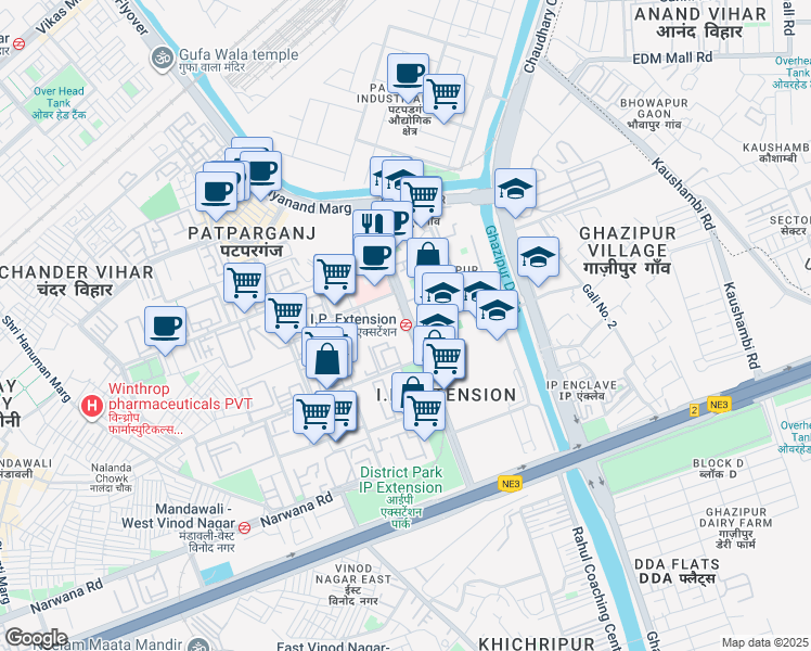 map of restaurants, bars, coffee shops, grocery stores, and more near in Delhi