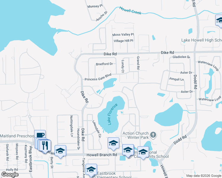 map of restaurants, bars, coffee shops, grocery stores, and more near 1465 Pelican Bay Trail in Winter Park