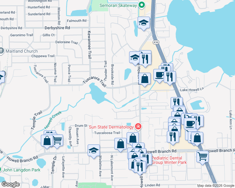 map of restaurants, bars, coffee shops, grocery stores, and more near 562 Green Meadow Court in Maitland