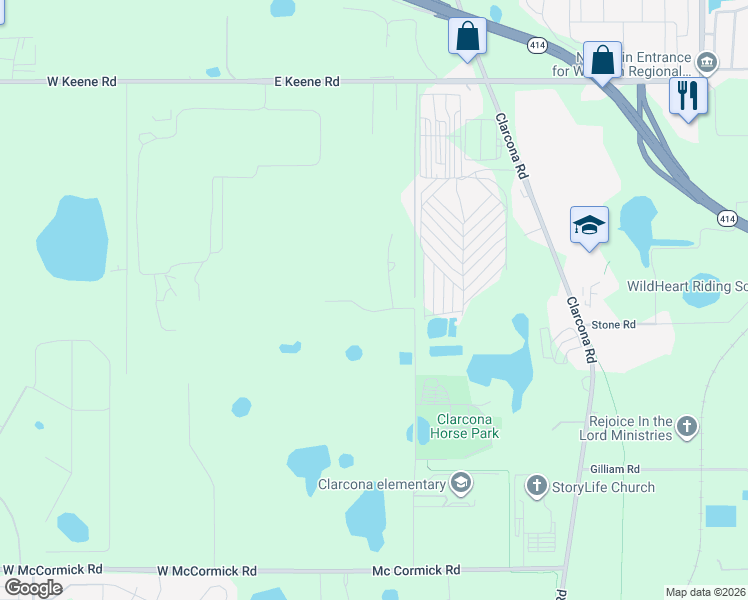 map of restaurants, bars, coffee shops, grocery stores, and more near 203 Piney Woods Road in Apopka