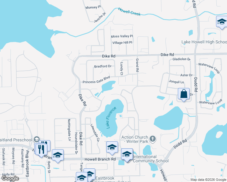 map of restaurants, bars, coffee shops, grocery stores, and more near 1465 Pelican Bay Trail in Winter Park
