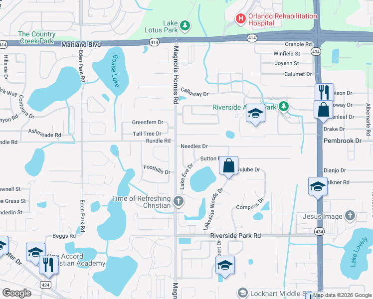 map of restaurants, bars, coffee shops, grocery stores, and more near 8302 Hilton Way in Orlando