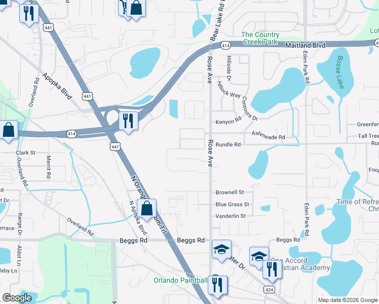 map of restaurants, bars, coffee shops, grocery stores, and more near 8459 Baywood Vista Drive in Orlando