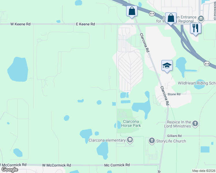 map of restaurants, bars, coffee shops, grocery stores, and more near 203 Piney Woods Road in Apopka