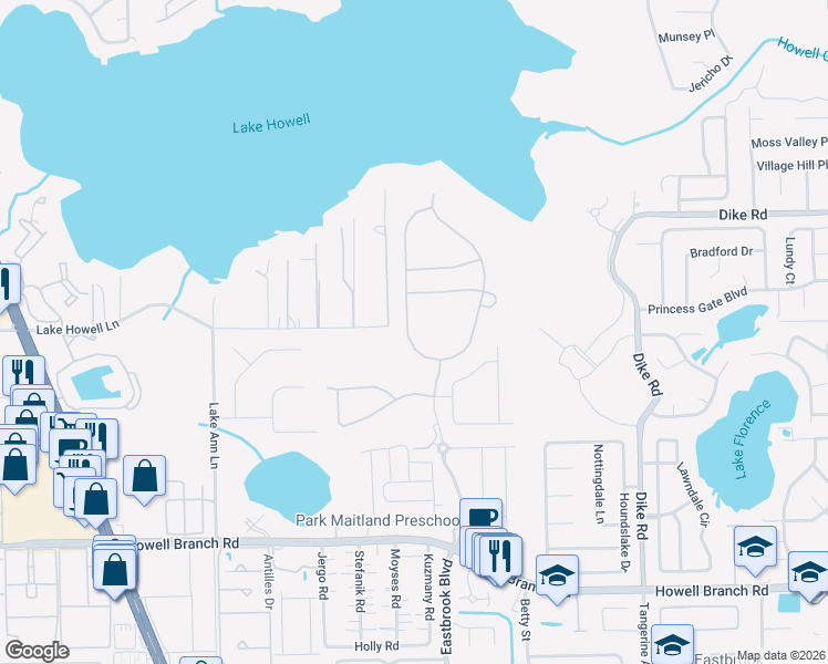 map of restaurants, bars, coffee shops, grocery stores, and more near 1152 Wading Waters Circle in Winter Park