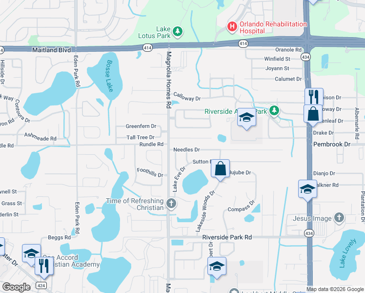 map of restaurants, bars, coffee shops, grocery stores, and more near 8302 Hilton Way in Orlando