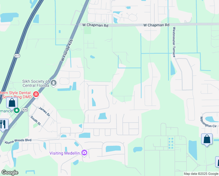 map of restaurants, bars, coffee shops, grocery stores, and more near 5711 Bear Stone Run in Oviedo