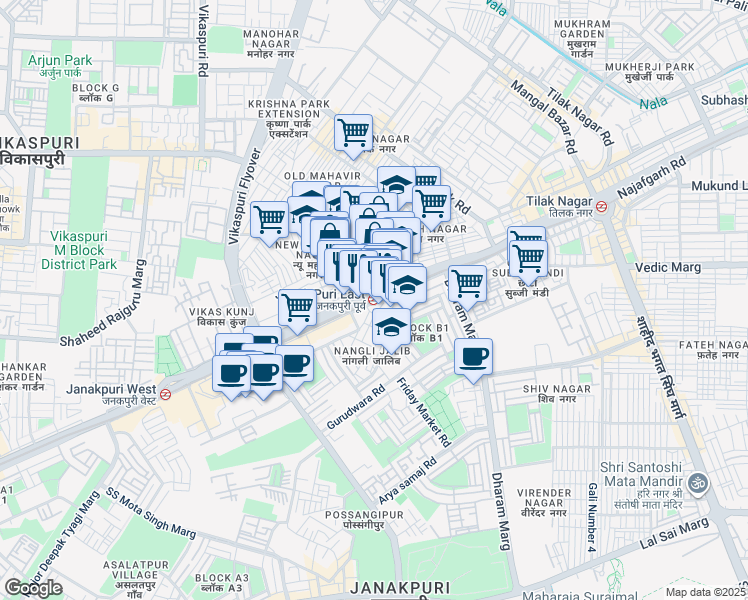 map of restaurants, bars, coffee shops, grocery stores, and more near Shop No.78/6 Najafgarh Road in New Delhi