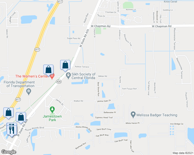 map of restaurants, bars, coffee shops, grocery stores, and more near 5660 Bear Stone Run in Oviedo