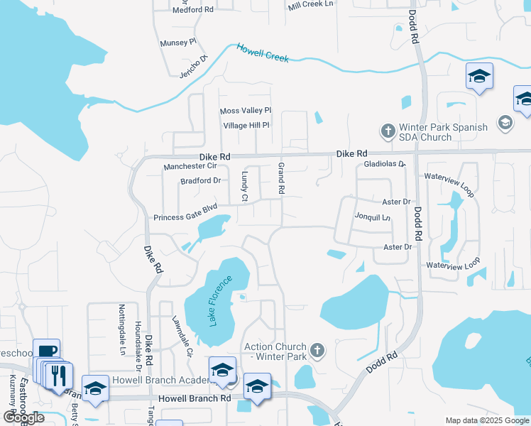 map of restaurants, bars, coffee shops, grocery stores, and more near 1045 Hampshire Court in Winter Park