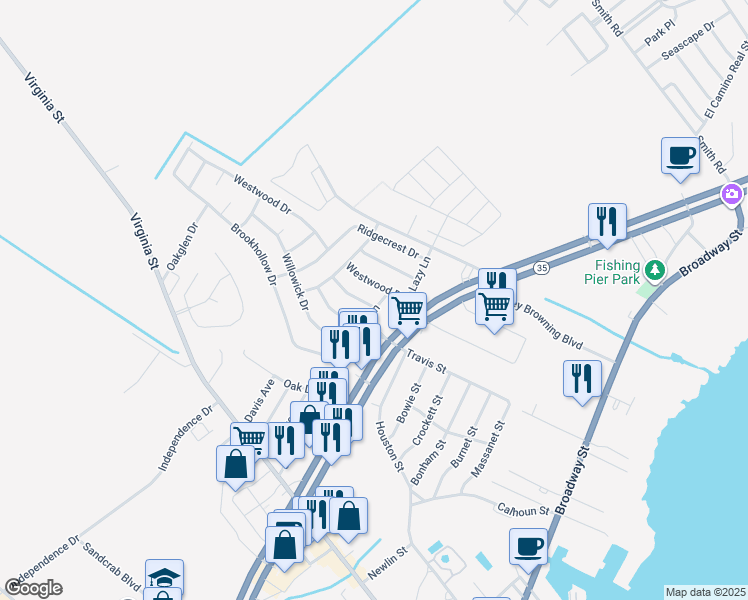 map of restaurants, bars, coffee shops, grocery stores, and more near 510 Elmhurst Drive in Port Lavaca