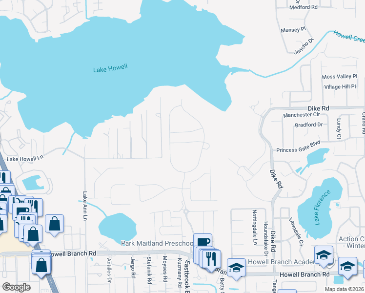 map of restaurants, bars, coffee shops, grocery stores, and more near 2055 Wood Thrush Lane in Winter Park
