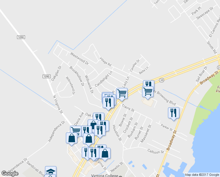map of restaurants, bars, coffee shops, grocery stores, and more near 510 Elmhurst Drive in Port Lavaca