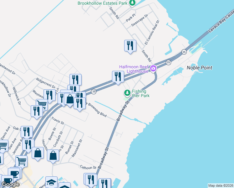 map of restaurants, bars, coffee shops, grocery stores, and more near 1901 S US Highway 35 Byp in Port Lavaca