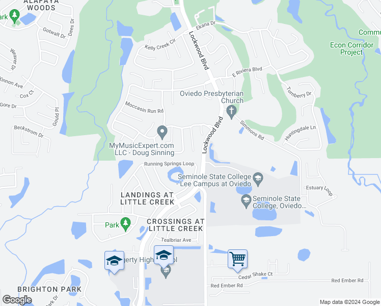 map of restaurants, bars, coffee shops, grocery stores, and more near 1016 Soldier Creek Court in Oviedo