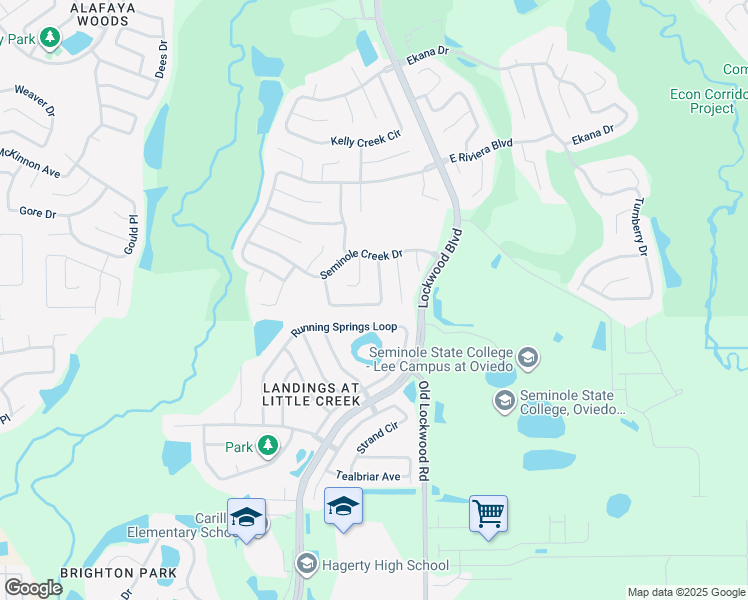 map of restaurants, bars, coffee shops, grocery stores, and more near 1022 California Creek Drive in Oviedo